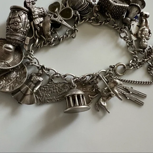STERLING SILVER VTG Charm Bracelet - Picture 5 of 6